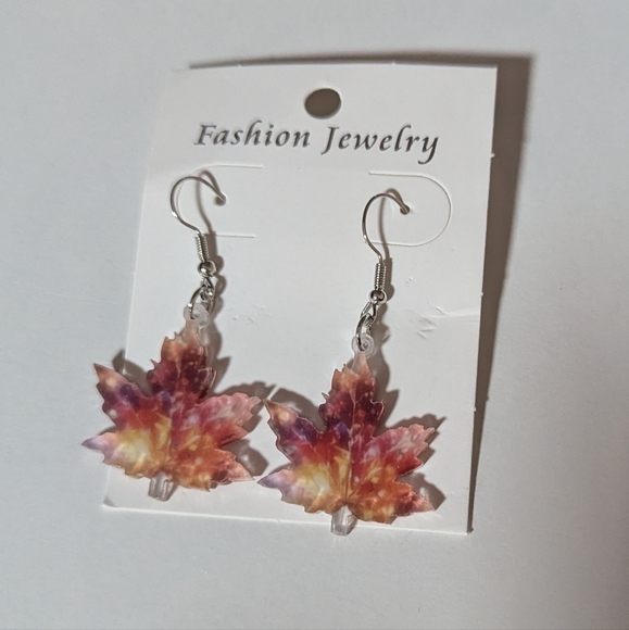 Women girl earrings maple leaf acrylic fashion jewelry dangle red a- - Picture 3 of 5